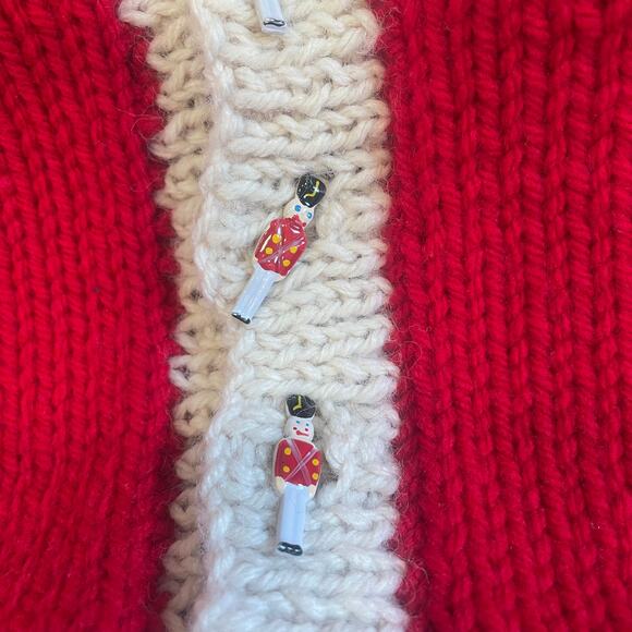 Handmade Boys V-Neck cardigan with Nutcracker Buttons Sz M/L - Picture 4 of 5